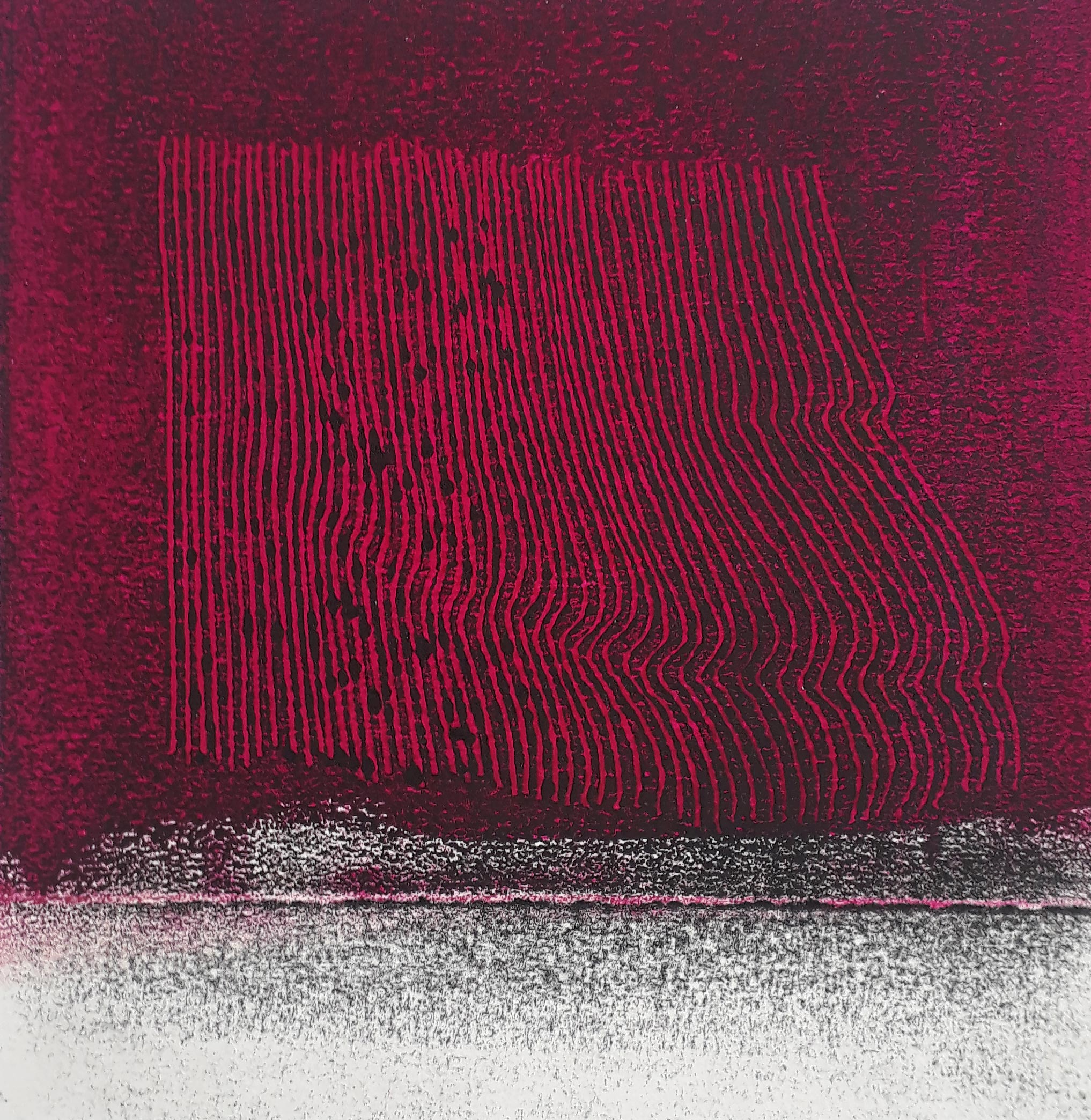 lignes rouges sur fond noir oeuvre viviane rabaud, encre, estampe