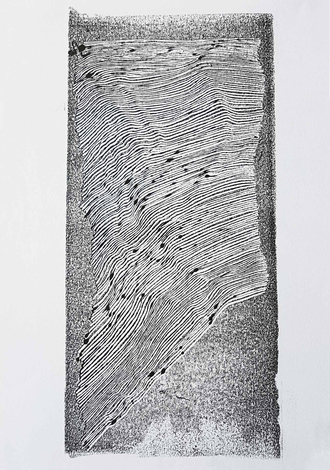 Lignes, oeuvre viviane rabaud, encre, estampe, lignes noires sur fond blanc